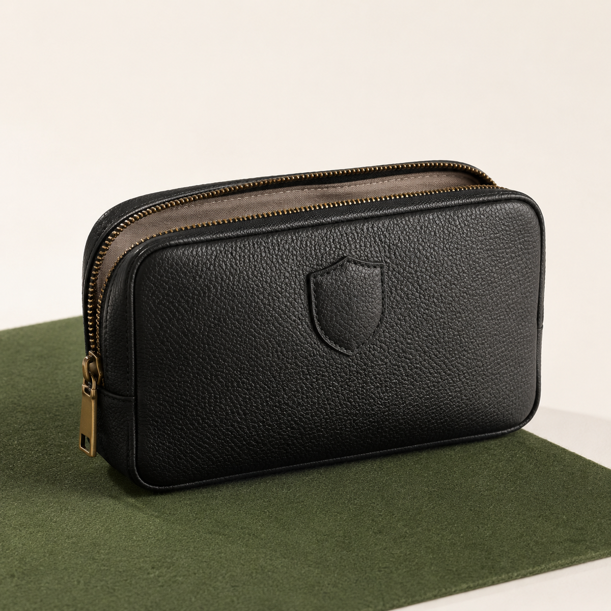 Premium black golf valuables pouch with antique brass zipper