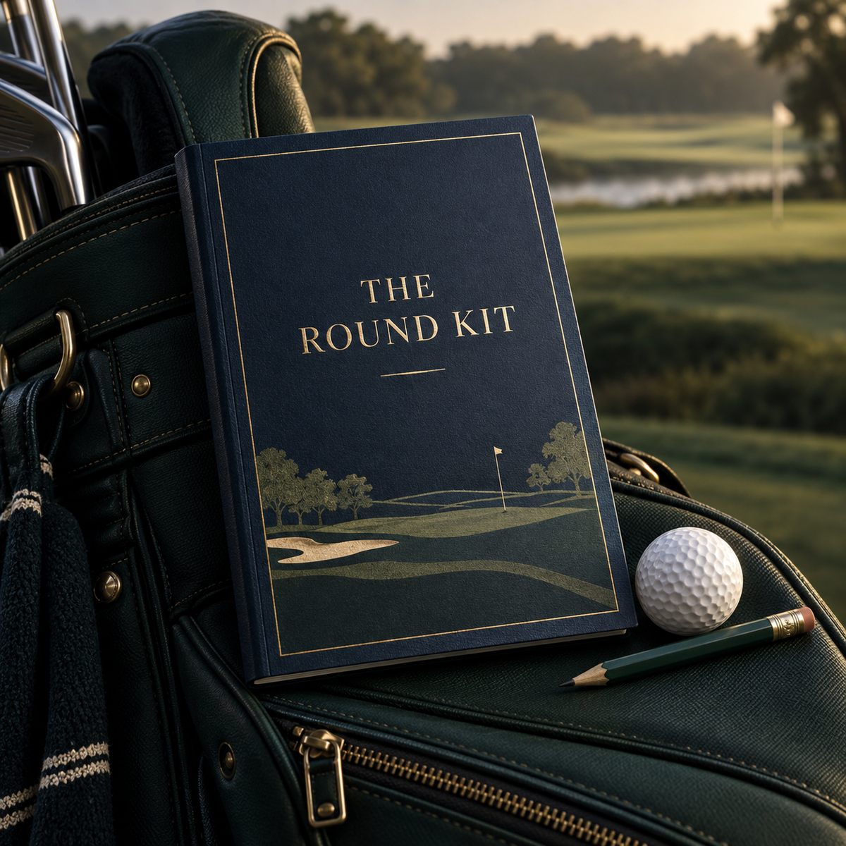 Noble Approach Golf Round Kit digital planner beside a golf bag